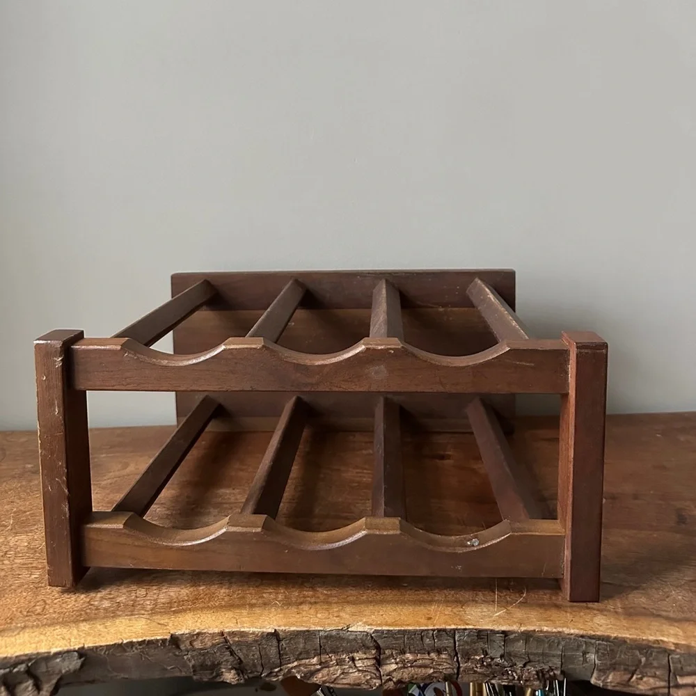 Wooden Wine Rack Mid Century Modern Walnut Wood Bottle Holder - Vermillion